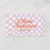 Retro Paarse Hand Getrokken Groovy QR Code Visitekaartje (Voorkant)