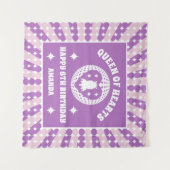 Retro Paarse koningin van het hart, geboortedag, b Wandkleed (Voorkant (horizontaal))