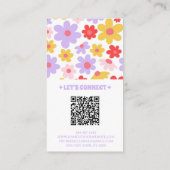 Retro Paarse QR Code Groovy Bloemen Girly Boho Visitekaartje (Achterkant)