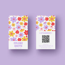 Retro Paarse QR Code Groovy Bloemen Girly Boho