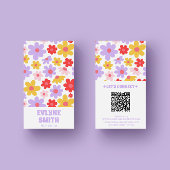 Retro Paarse QR Code Groovy Bloemen Girly Boho Visitekaartje