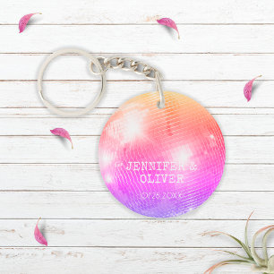Retro Paarse Roze Disco Bal Foto Bruiloft Favor Sleutelhanger