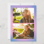 Retro Paarse roze gradiënt 3 Foto Afstuderen Aankondiging (Achterkant)