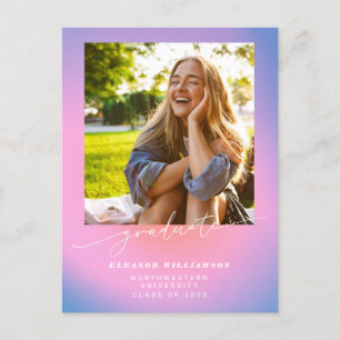 Retro Paarse roze gradiënt foto Afstuderen Briefkaart
