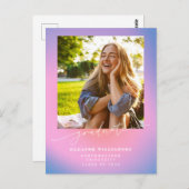 Retro Paarse roze gradiënt foto Afstuderen Briefkaart (Voorkant / Achterkant)