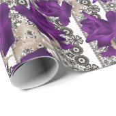 Retro, paarse rozen cadeaupapier (Rol Hoek)