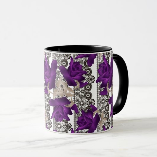 Retro, paarse rozen mok (Voorkant rechts)