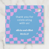 Retro Paarse Schaakbord Aangepaste Koppel Shower Bedankjes Labels (Achterkant)