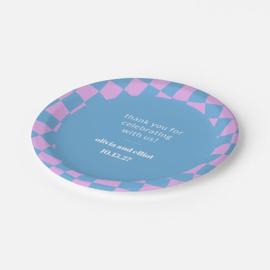 Retro Paarse Schachbrett Aangepaste Koppels Bruisp Papieren Bordje (Gekanteld)