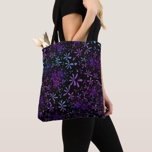 Retro Paarse Turquoise Floral Batik Tote Bag (Dichtbij)