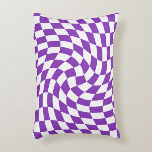 Retro Paarse Witte Dorm Warped Check Checkered Accent Kussen