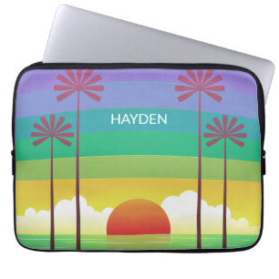 Retro Paarse Zonsondergang Palmboom Kunst Persoonl Laptop Sleeve