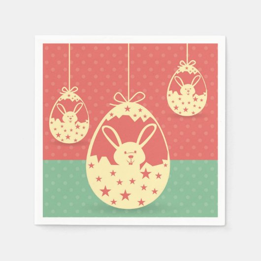  retro paasbunny en eicel servetten (Voorkant)