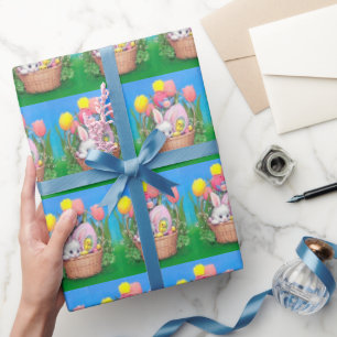 retro paasbunny mand tiled cadeaupapier