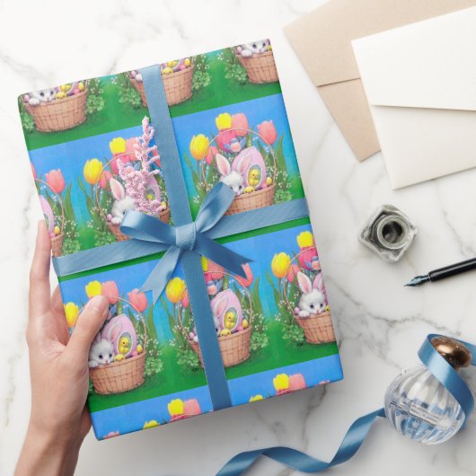 retro  paasbunny mand tiled cadeaupapier (Geschenken)
