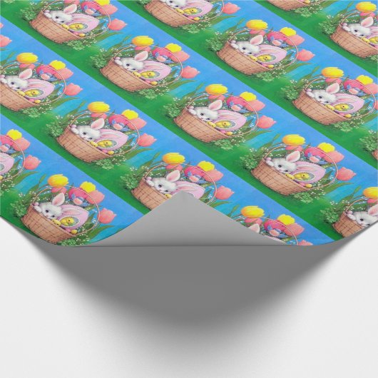 retro paasbunny mand tiled cadeaupapier (Hoek)
