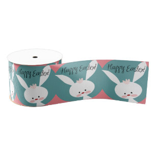 Retro Paaskunst schattig cartoon konijntje blij Pa Grosgrain Lint