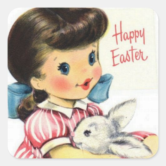 Retro  Paasmeisje bunny sticker (Voorkant)
