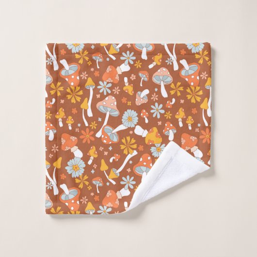 Retro paddenstoelbladerpatroon bad handdoek (Wasdoekje)