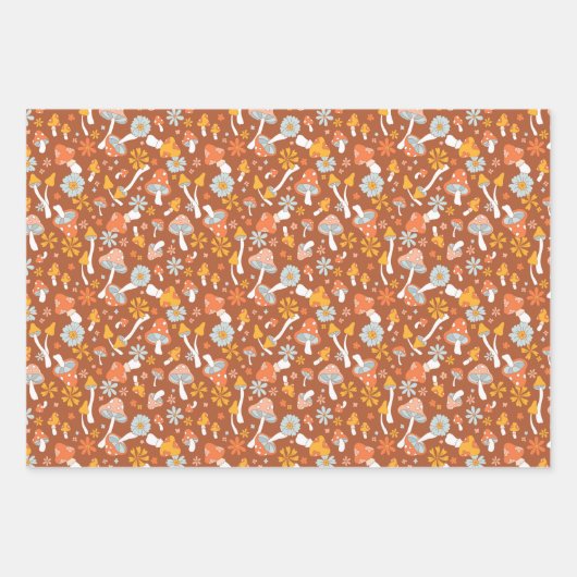 Retro paddenstoelbladerpatroon inpakpapier vel (Voorkant 2)