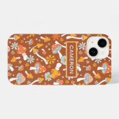 Retro paddenstoelbladerpatroon iPhone hoesje (Achterkant horizontaal)