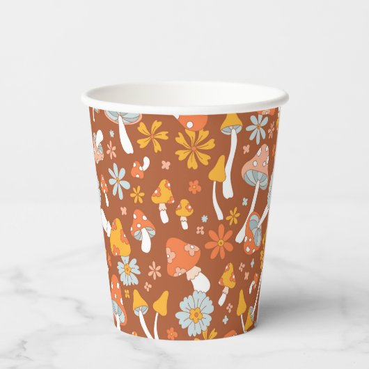 Retro  paddenstoelbladerpatroon papieren bekers (Achterkant)