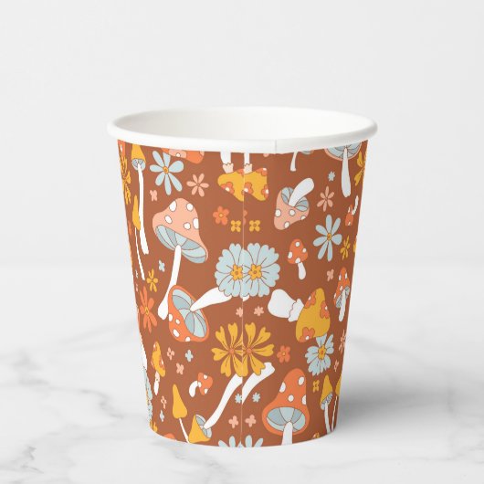 Retro  paddenstoelbladerpatroon papieren bekers (Rechts)