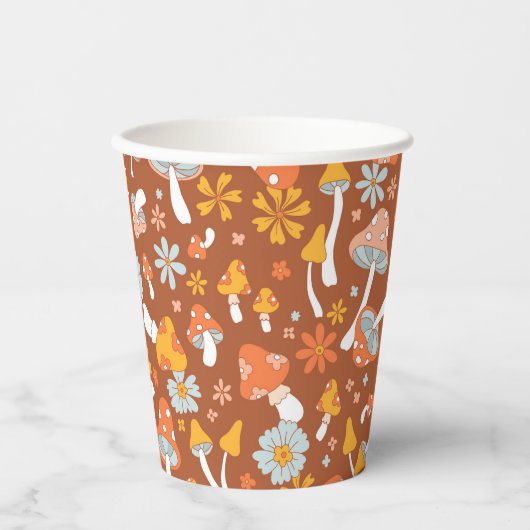 Retro paddenstoelbladerpatroon papieren bekers (Voorkant)