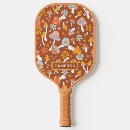 Retro  paddenstoelbladerpatroon pickleball paddle (Voorkant)