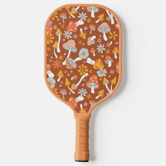 Retro  paddenstoelbladerpatroon pickleball paddle (Achterkant)