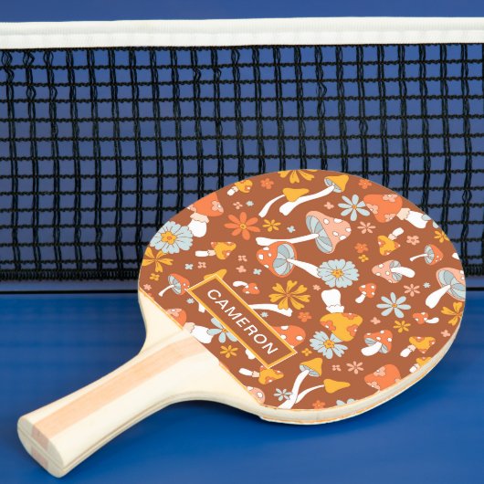 Retro  paddenstoelbladerpatroon tafeltennisbatje (Insitu)