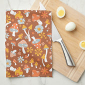 Retro  paddenstoelbladerpatroon theedoek (Quarter Fold)