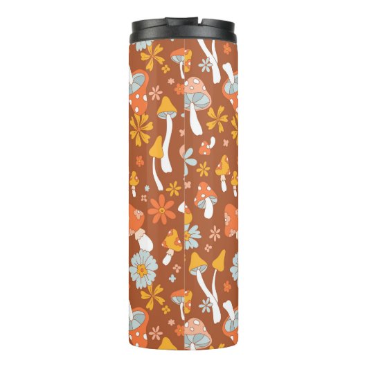 Retro  paddenstoelbladerpatroon thermosbeker (Achterkant)