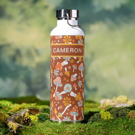 Retro  paddenstoelbladerpatroon waterfles (Buiten)