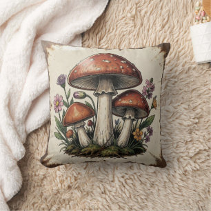 Retro Paddenstoelen en Bloemen Vintage Vibes Kussen