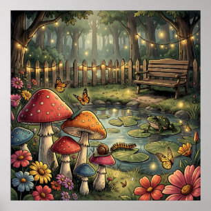 Retro Paddenstoelen en Bloemen Vintage Vibes Poster
