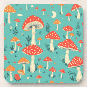 Retro paddenstoelen in kleuren bier onderzetter