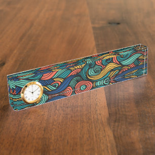 Retro Paisley Golf Plaat Klok Naambordje