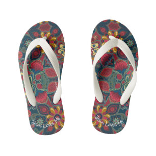 Retro Paisley Ontwerp Jezus houdt van mij Kinder Teenslippers