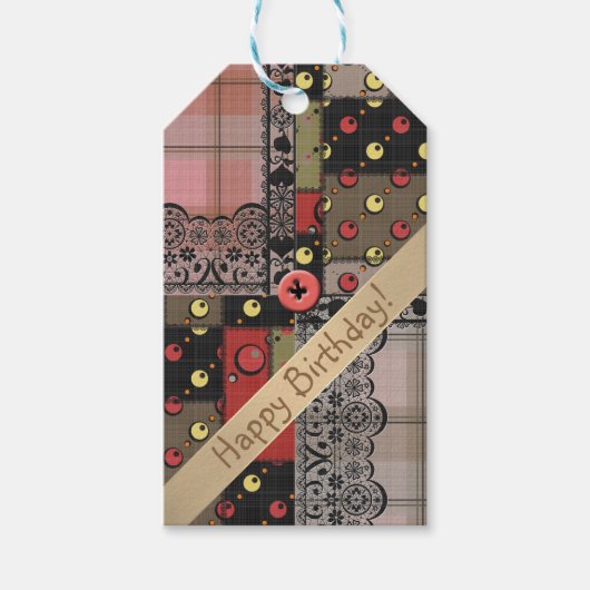 Retro  paleis gevarieerd patchwork boho cadeaulabel (Voorkant)