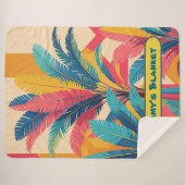Retro Palm Leaf Personalized Blanket with Name Sherpa Deken (Voorkant (horizontaal))