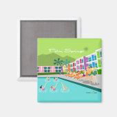 Retro Palm Springs Hotel 2 Inch Square Magnet Magneet (Voorkant / Achterkant)