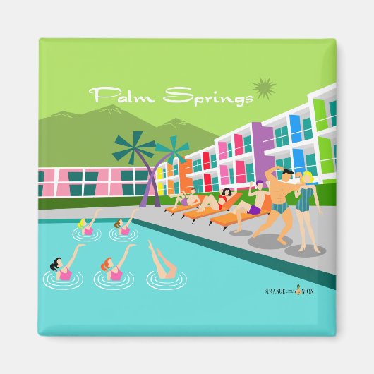 Retro Palm Springs Hotel 2 Inch Square Magnet Magneet (Voorkant)