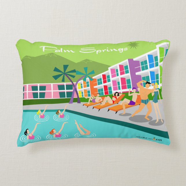 Retro Palm Springs Hotel Accent Pillow Kussen (Voorkant)