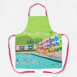 Retro Palm Springs Hotel All-Over Print Apron Schort