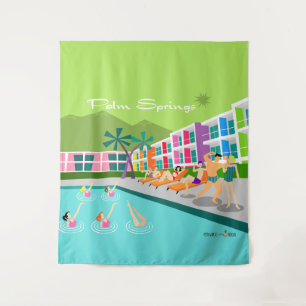 Retro Palm Springs Hotel Tapestry Wandkleed