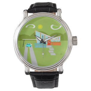 Retro Palm Springs House Black Leather Watch Horloge