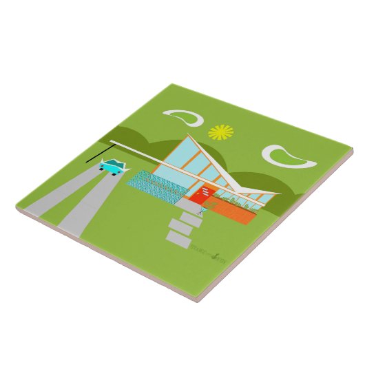 Retro Palm Springs House Ceramic Tile Tegeltje (Zijkant)