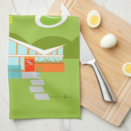 Retro Palm Springs House Kitchen Towel Theedoek (Quarter Fold)