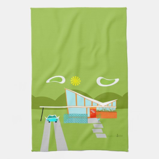Retro Palm Springs House Kitchen Towel Theedoek (Verticaal)